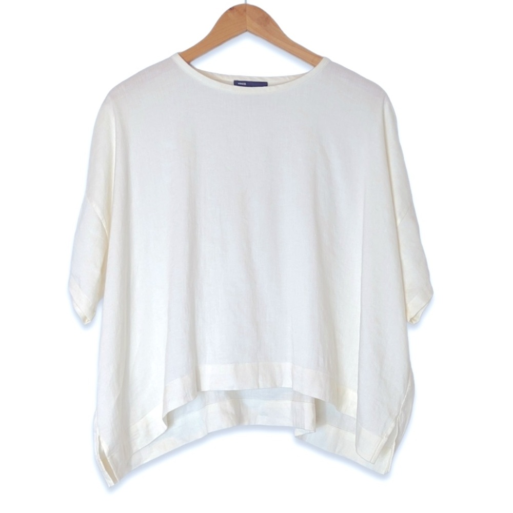VINCE Linen Blend Slouchy Oversized Boxy Top in White: Women's XS - Picture 2 of 8